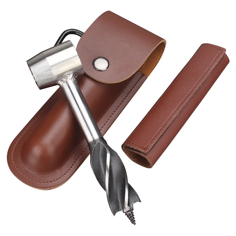 Manual Drill Auger Drill Bit with leather case, designed for outdoor survival and crafting projects.