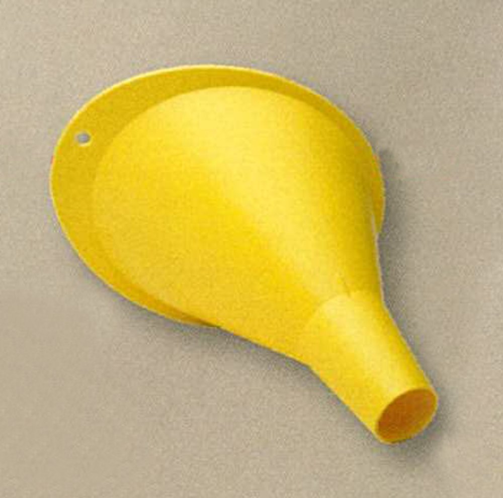 Yellow plastic funnel for pouring.