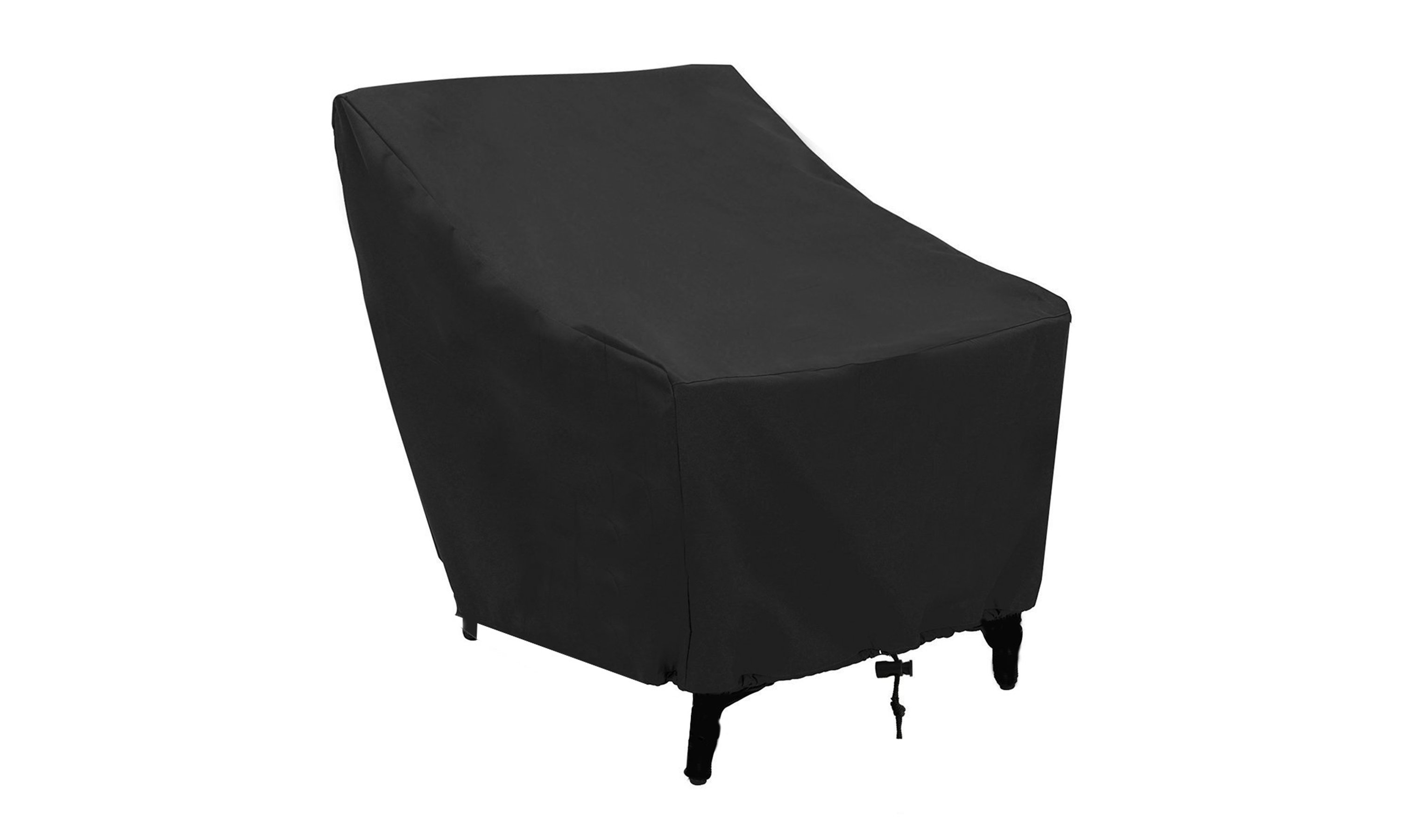 Durable black patio furniture chair cover made from 210D nylon Oxford cloth, designed for outdoor use with waterproof and windproof features.