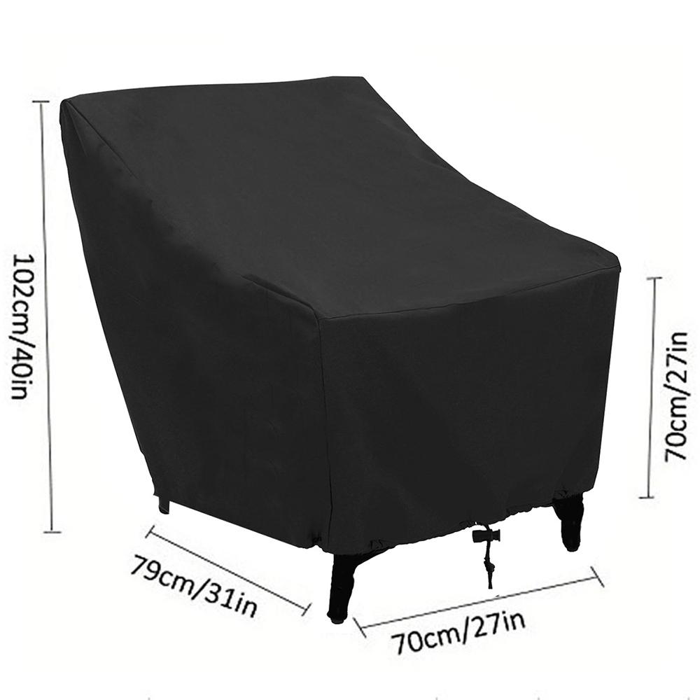 Durable black patio furniture chair cover made from 210D nylon Oxford cloth, designed for outdoor use with waterproof and windproof features.