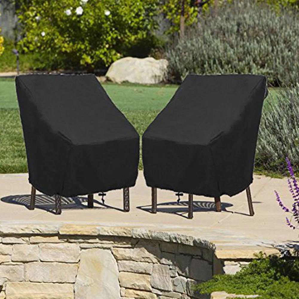 Durable black patio furniture chair cover made from 210D nylon Oxford cloth, designed for outdoor use with waterproof and windproof features.