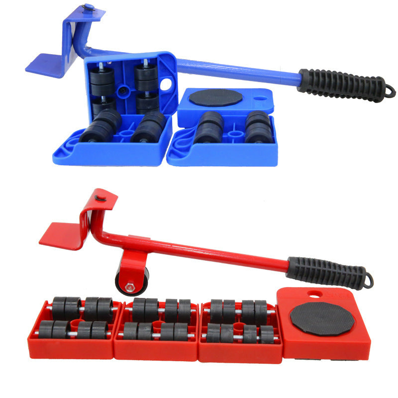 Professional Furniture Lifter Tool Set featuring a lifter and four mover pad sliders, designed for easy lifting and moving of heavy furniture.