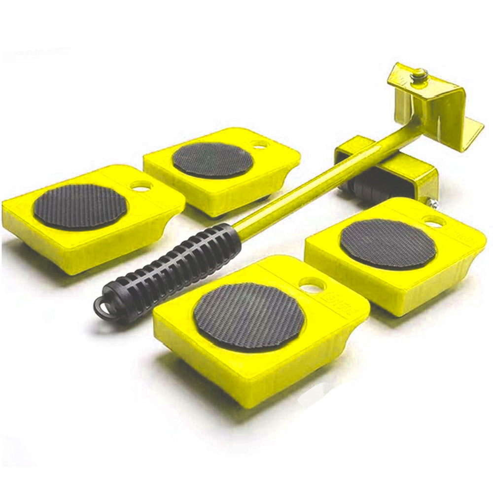 Professional Furniture Lifter Tool Set featuring a lifter and four mover pad sliders, designed for easy lifting and moving of heavy furniture.