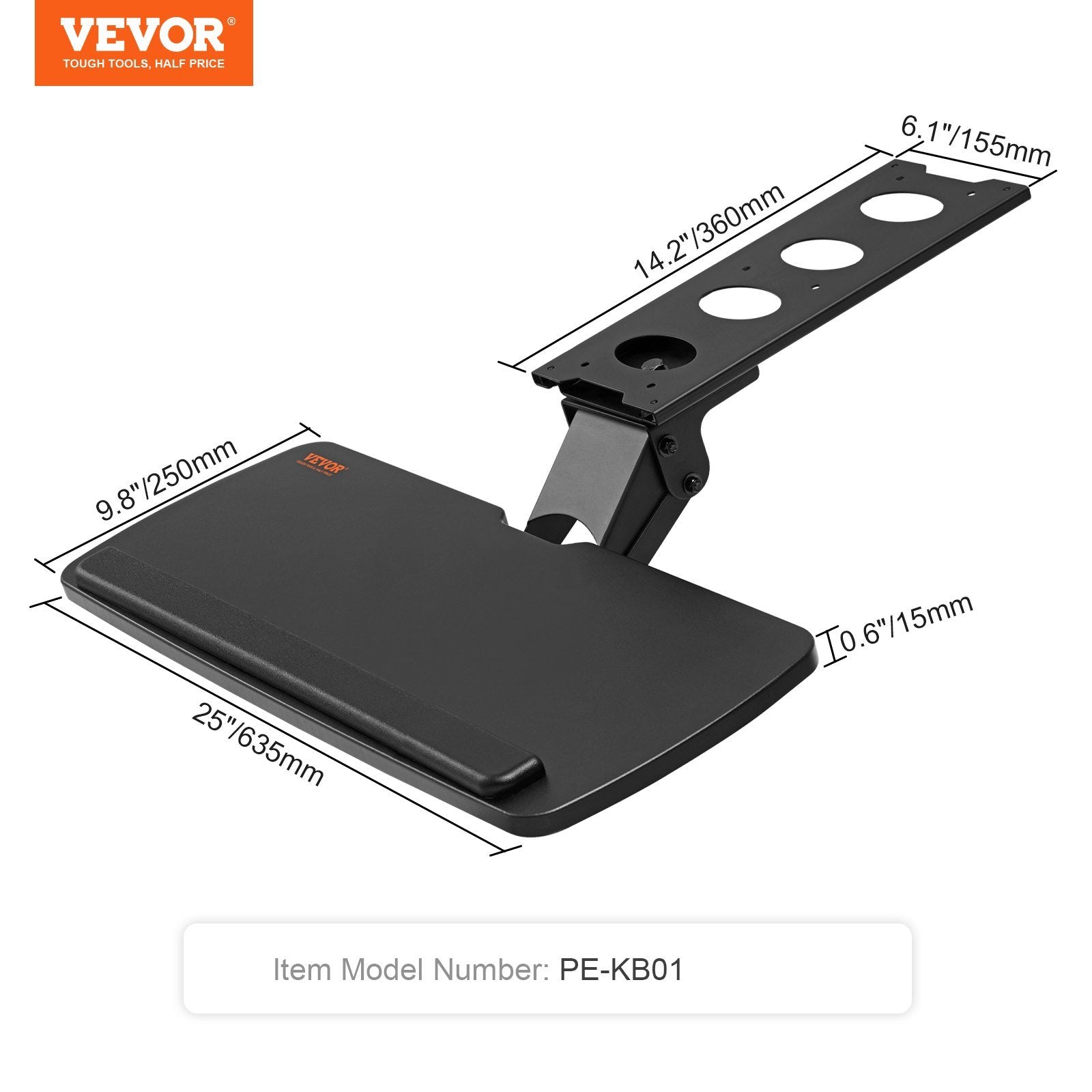 VEVOR Keyboard Tray Under Desk, showcasing adjustable height and angle features for ergonomic typing.