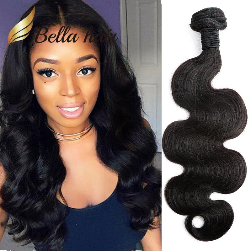 1 Piece Brazilian Hair Weave Bundle in natural black color, showcasing wavy body wave texture and double weft design.