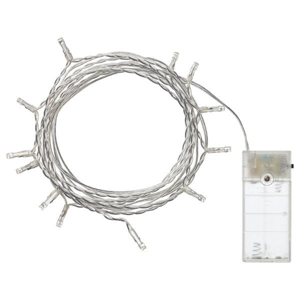 A set of 20 warm white LED bulb string lights on a wire, ideal for indoor and outdoor decoration.