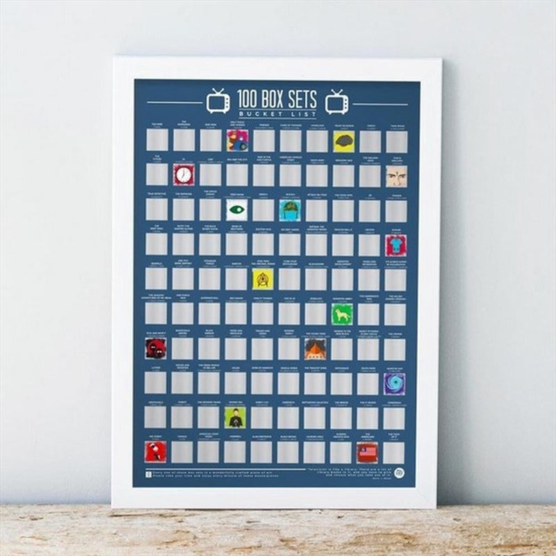 100 Box Sets Scratch Poster featuring various TV series illustrations to scratch off.