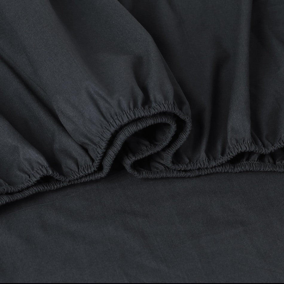 100% Egyptian Cotton Vintage Washed 500TC Charcoal Queen Bed Sheets set featuring fitted sheet, flat sheet, and two pillowcases.