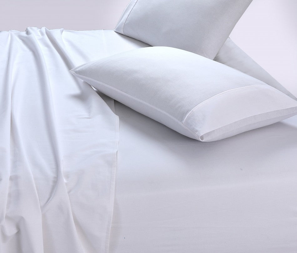 100% Egyptian Cotton Vintage Washed 500TC White Double Bed Sheets Set displayed on a bed, showcasing its luxurious texture and elegant design.