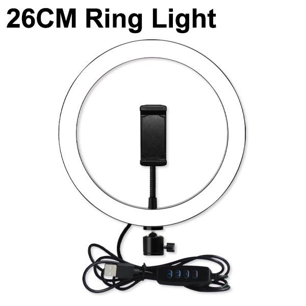 10 inch LED ring light with adjustable brightness and phone holder for iPhone and Android devices, perfect for photography and video.