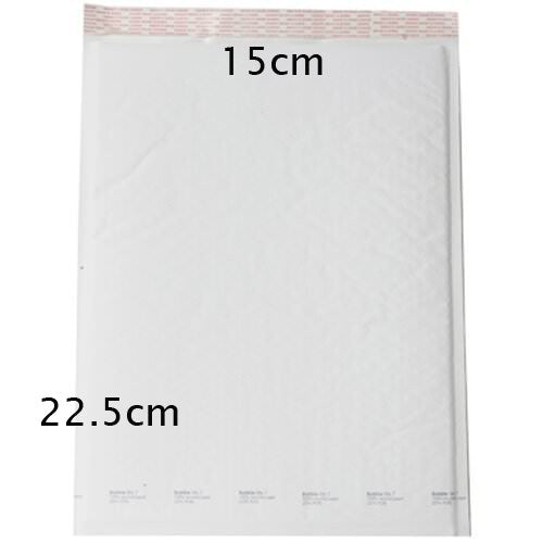 A pack of 10 white bubble padded envelope bags, measuring 22.5cm x 15cm, ideal for shipping and packaging.