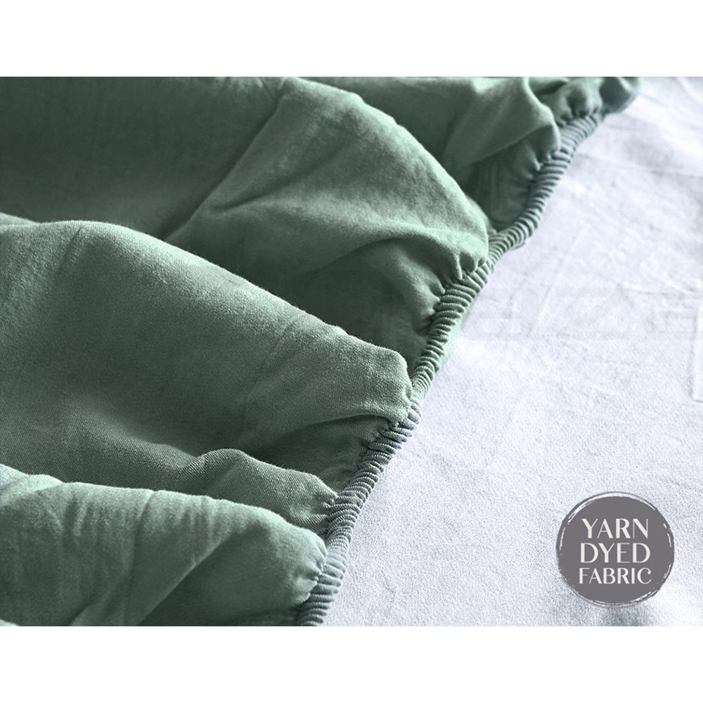 Cosy Club 100% Washed Cotton Sheet Set in Green Beige, featuring a soft texture and elegant two-tone design, perfect for double beds.