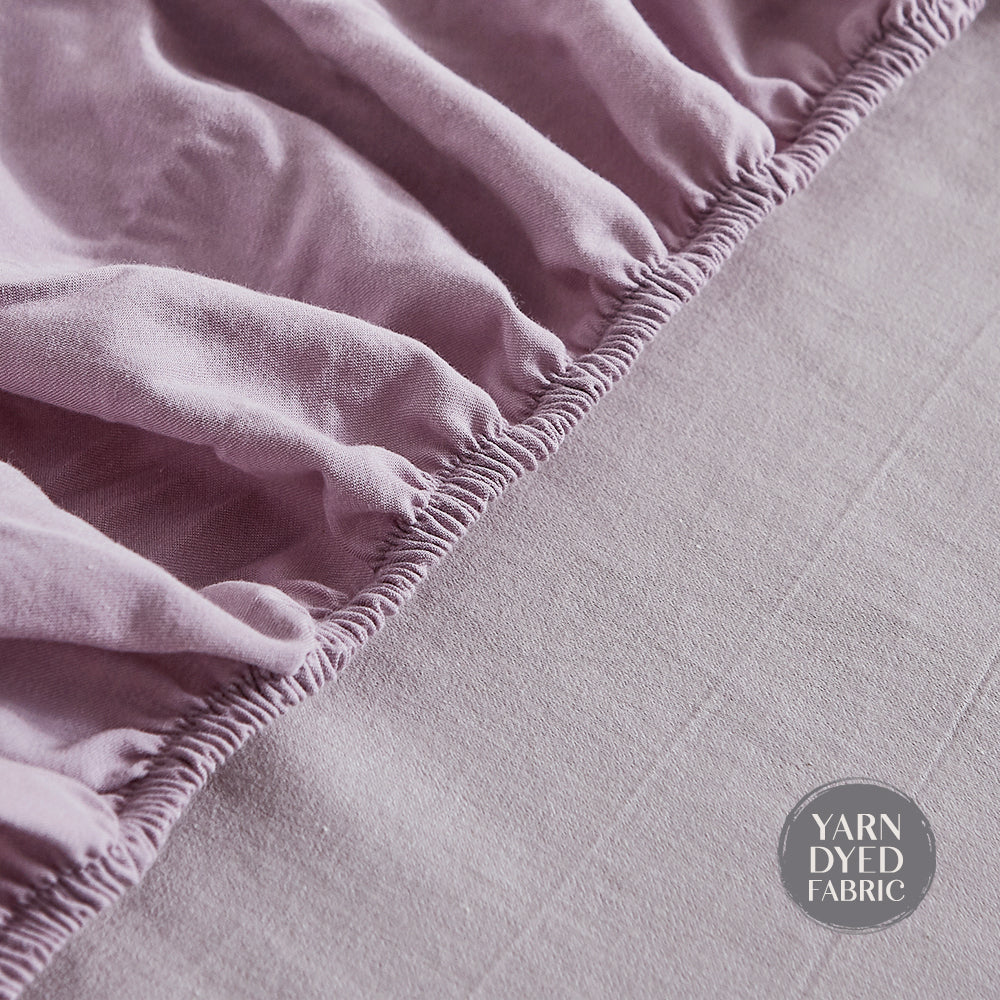 Cosy Club 100% Washed Cotton Sheet Set in Pink Purple, featuring a soft texture and elegant design, perfect for queen-sized beds.