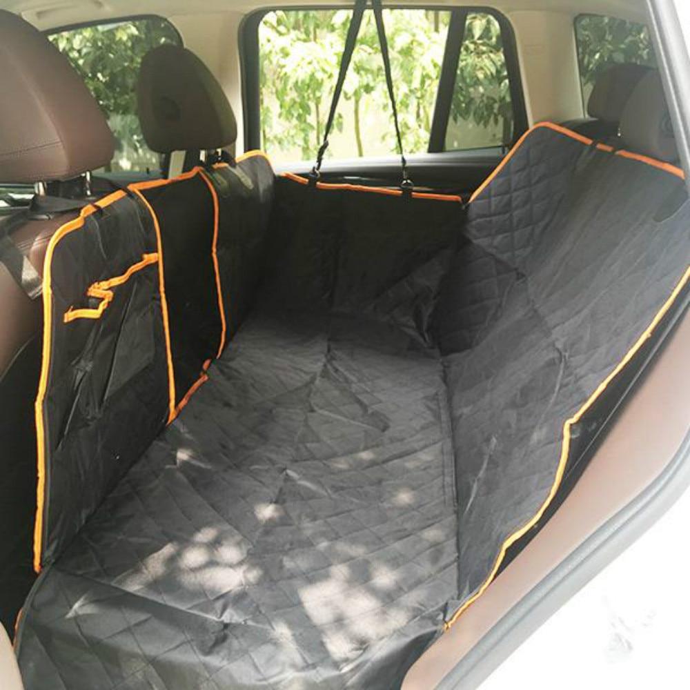 Black 100% waterproof dog car seat cover made of Oxford fabric, featuring a mesh visual window, designed for cars, trucks, and SUVs.