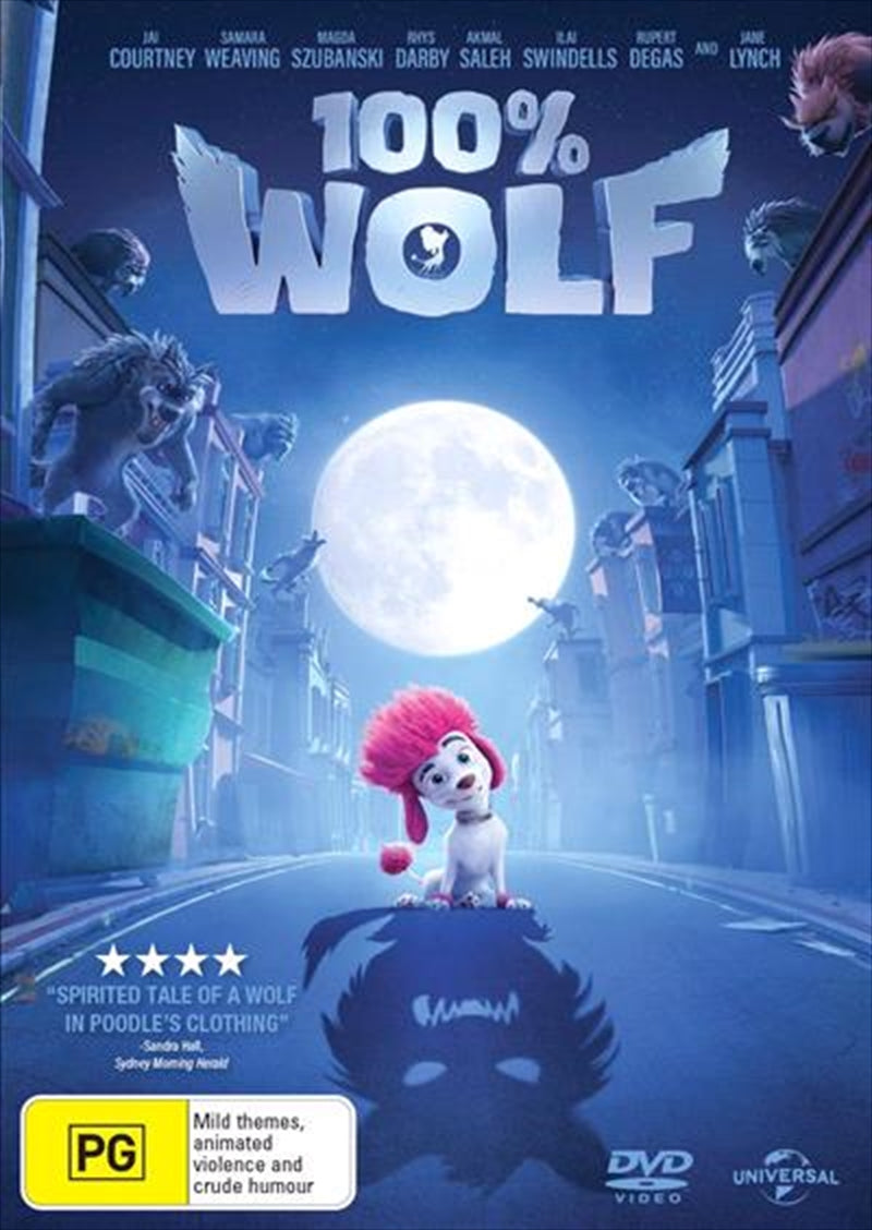 Cover of 100% Wolf DVD featuring Freddy Lupin, a young werewolf heir, surrounded by colorful animated characters.