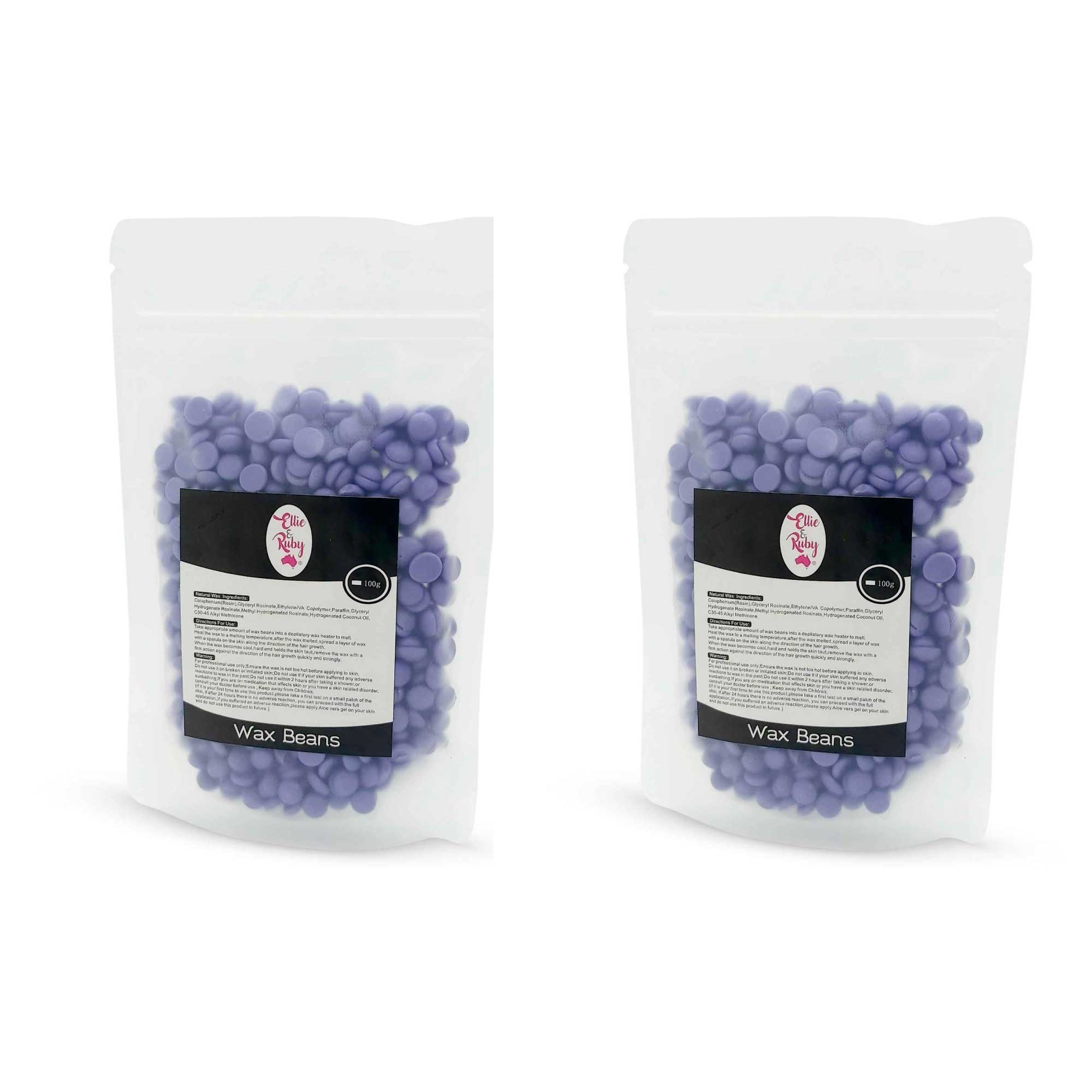 100g pack of Brazilian hard wax beans in a clear bag, showcasing the wax beads ready for use in waxing treatments.