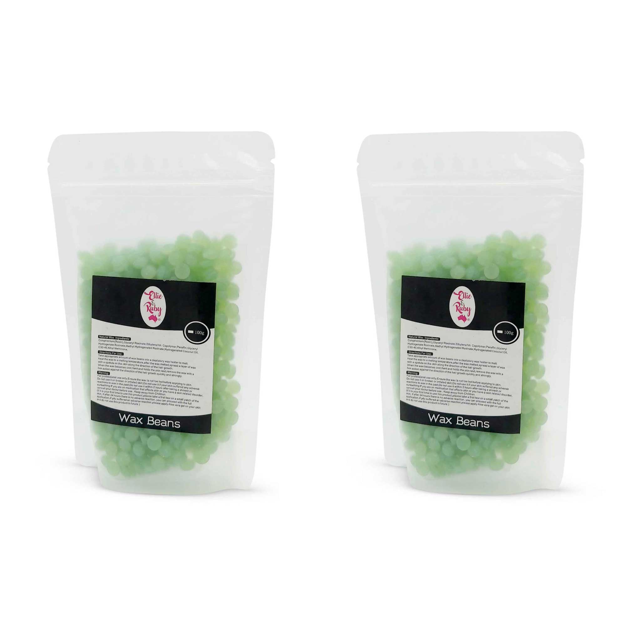 100g pack of Brazilian hard wax beans in a clear bag, showcasing the wax beads ready for use in waxing treatments.