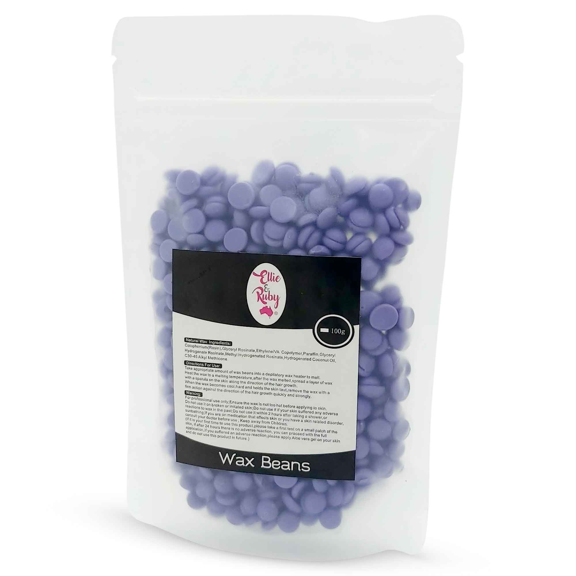 100g pack of Brazilian hard wax beans in a clear bag, showcasing the wax beads ready for use in waxing treatments.