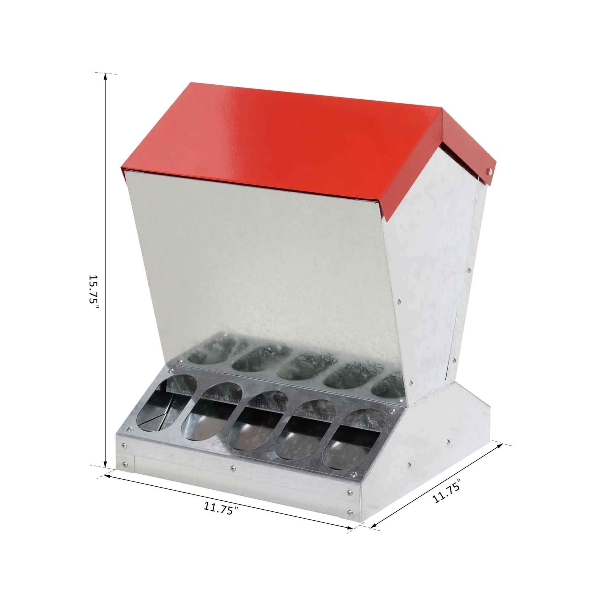 10kg Automatic Chook Chicken Feeder made of galvanised steel, featuring a protective lid and large feeding hole, designed for backyard chickens.