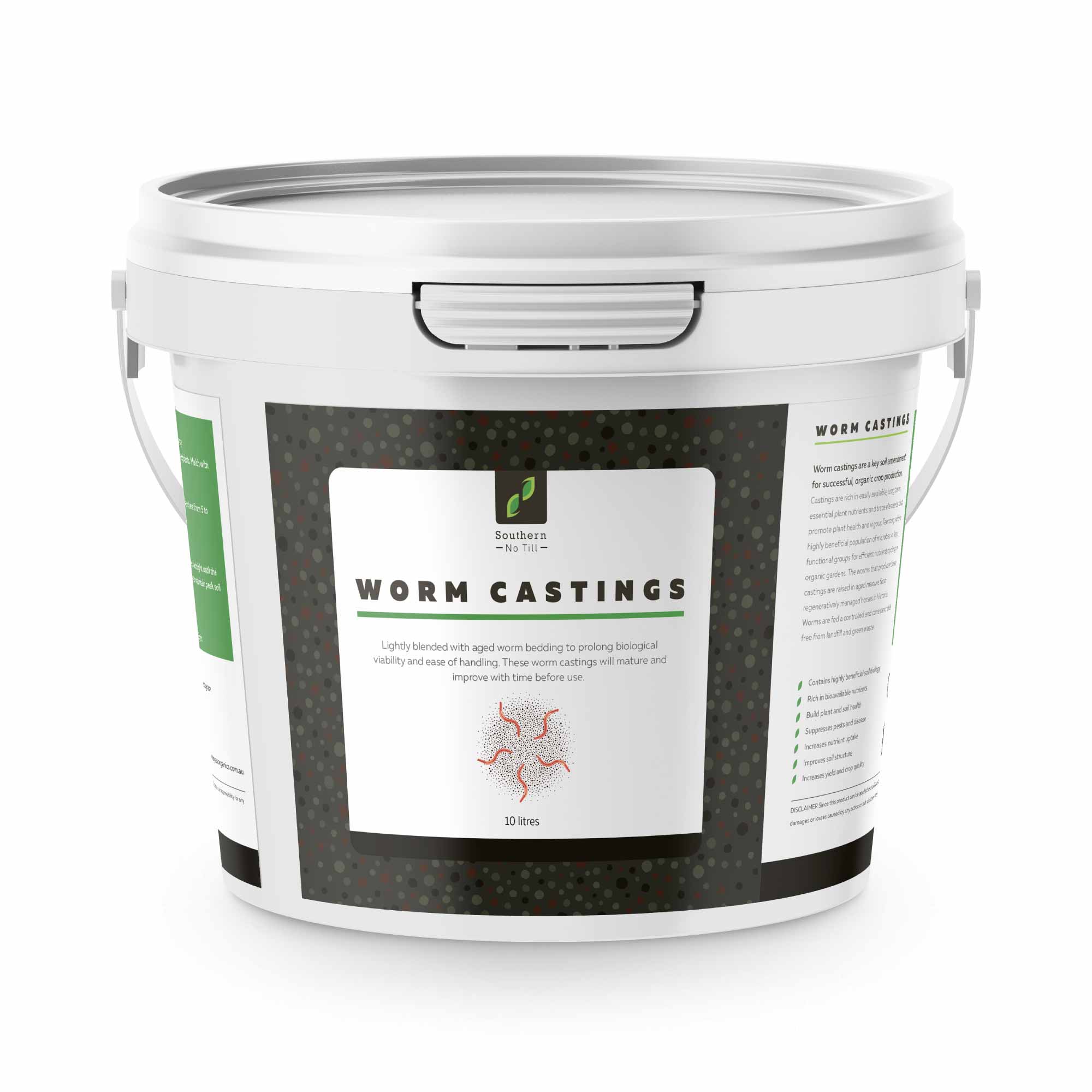 10L bag of organic worm casting fertiliser, rich in nutrients for healthy plant growth.