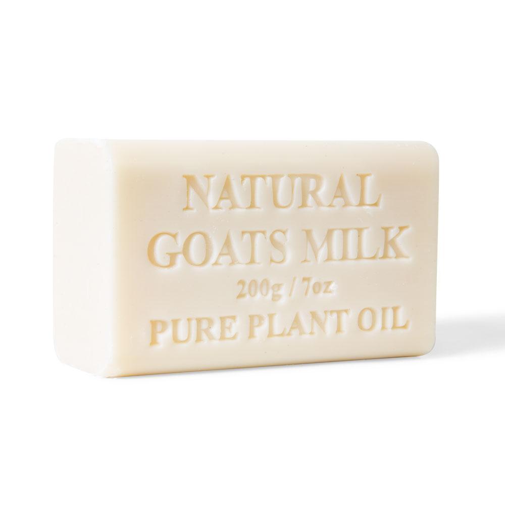 10x 200g Goats Milk Soap Bars with creamy texture and natural scent, beautifully packaged for skincare.