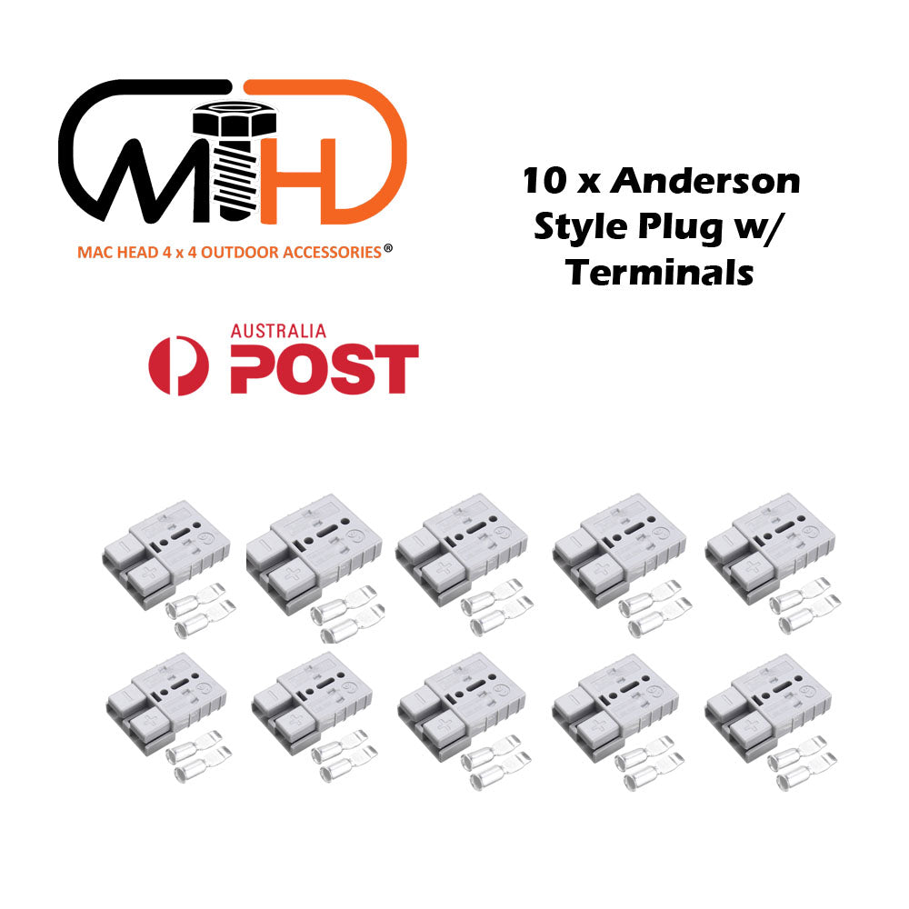 10x Anderson Style Plug connector set, featuring durable polycarbonate plugs and silver plated copper terminals for reliable power connections.