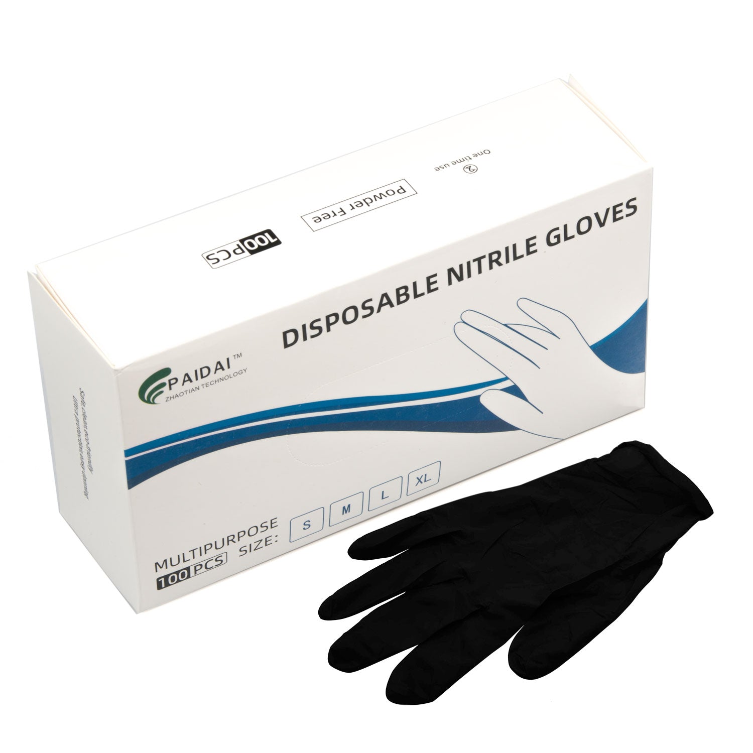 A box containing 100 black nitrile disposable gloves, showcasing their thickness and texture, ideal for industrial and food applications.