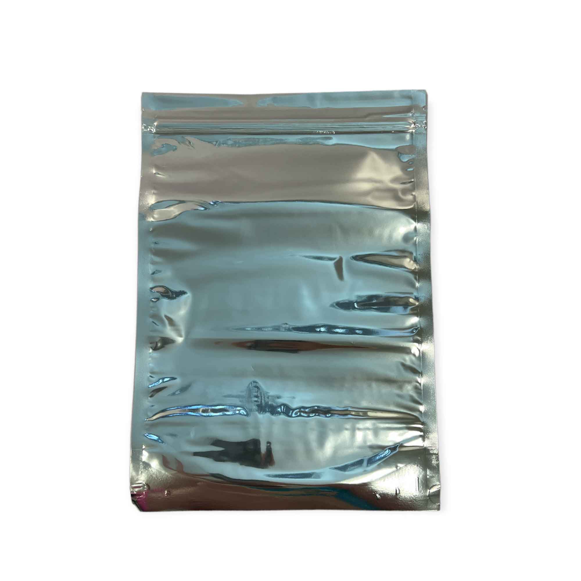 A stack of 100 resealable aluminium pouches with a clear window, measuring 24x35cm, ideal for food storage.