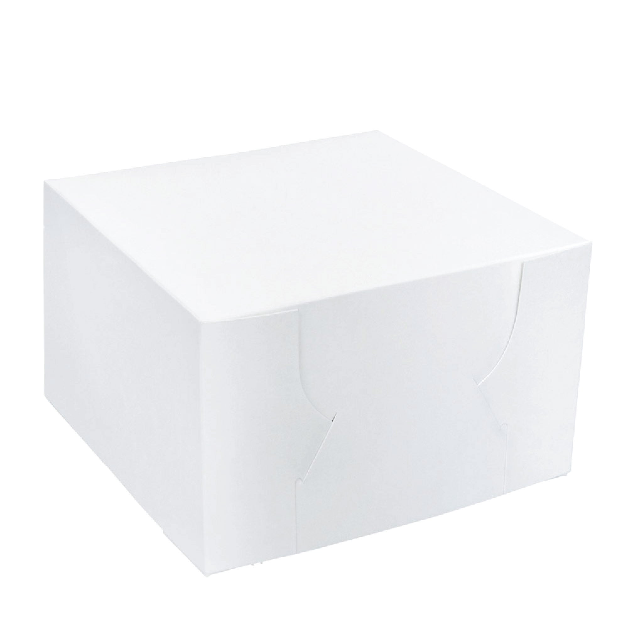 100x Takeaway Cake Box, square white design, perfect for cakes and pastries, measuring 8x8x5 inches.