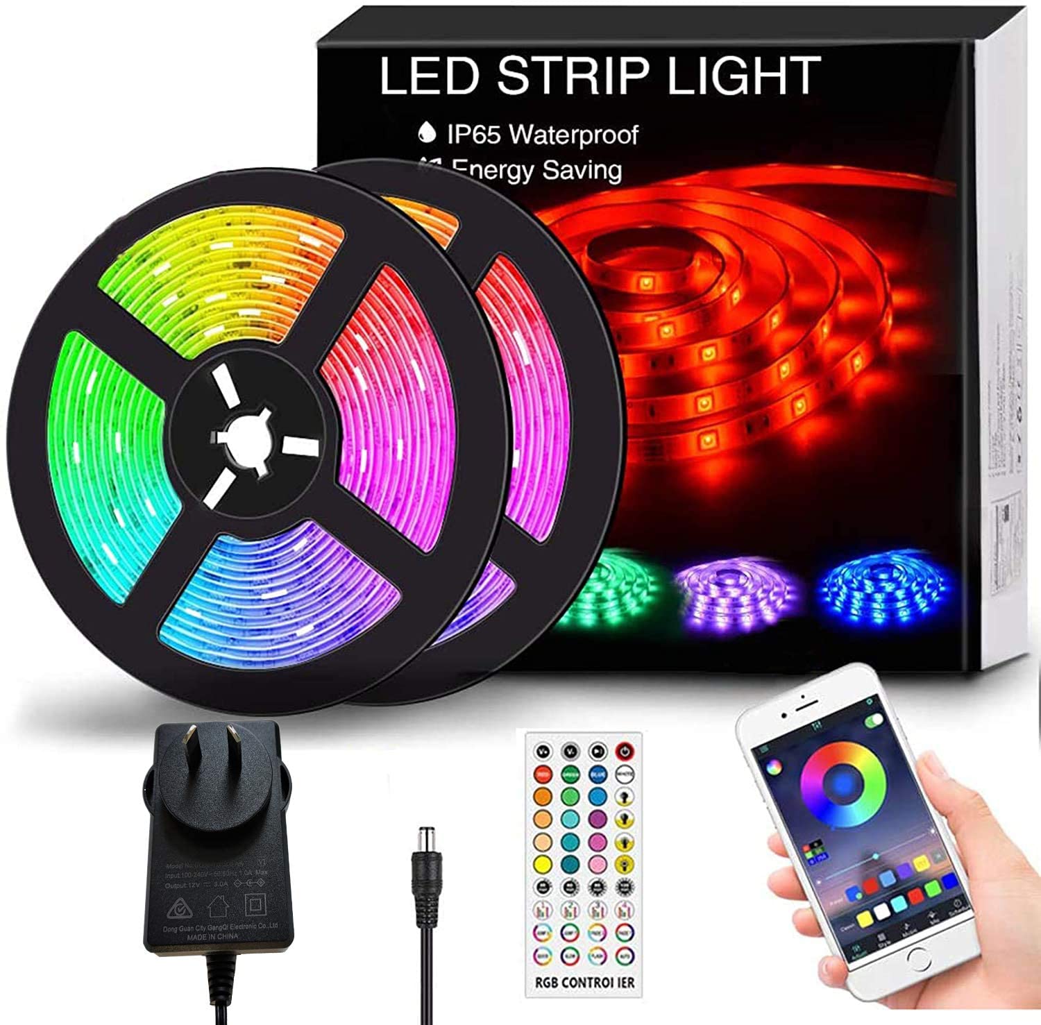 12M LED Strip Lights Rope Light with remote control, showcasing vibrant colors and flexible installation options for home decor.