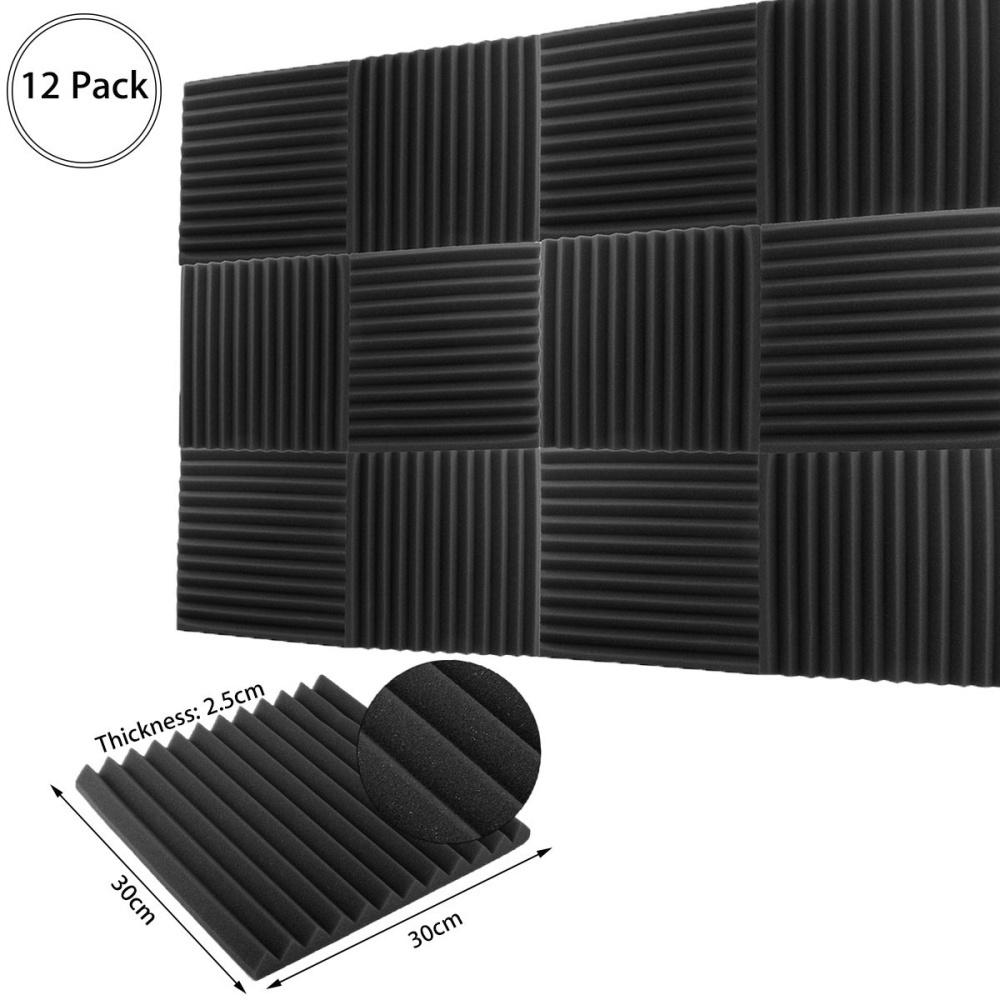 12PCS Fireproof Acoustic Foam Soundproof Board in various colors, designed for effective soundproofing and echo reduction in studios and recording spaces.