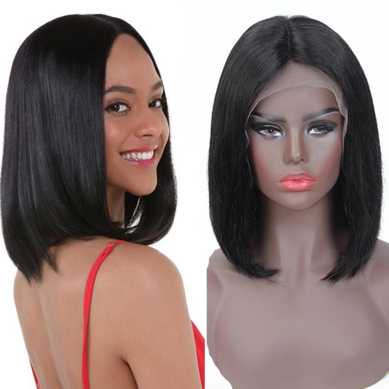 A stylish 13x4 Bob Wig made from Peruvian straight human hair, showcasing a natural look with a soft and shiny finish.