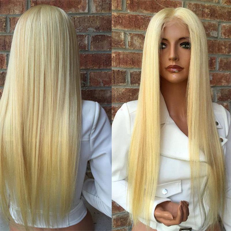 150 Density Brazilian Honey Blonde Human Hair Lace Front Wig displayed on a mannequin, showcasing its natural look and texture.