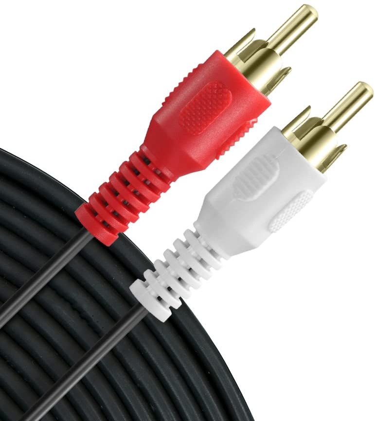 1.5M 2-RCA Male to Male Dual RCA Cable with flexible PVC jacket and color-coded connectors for easy audio connections.