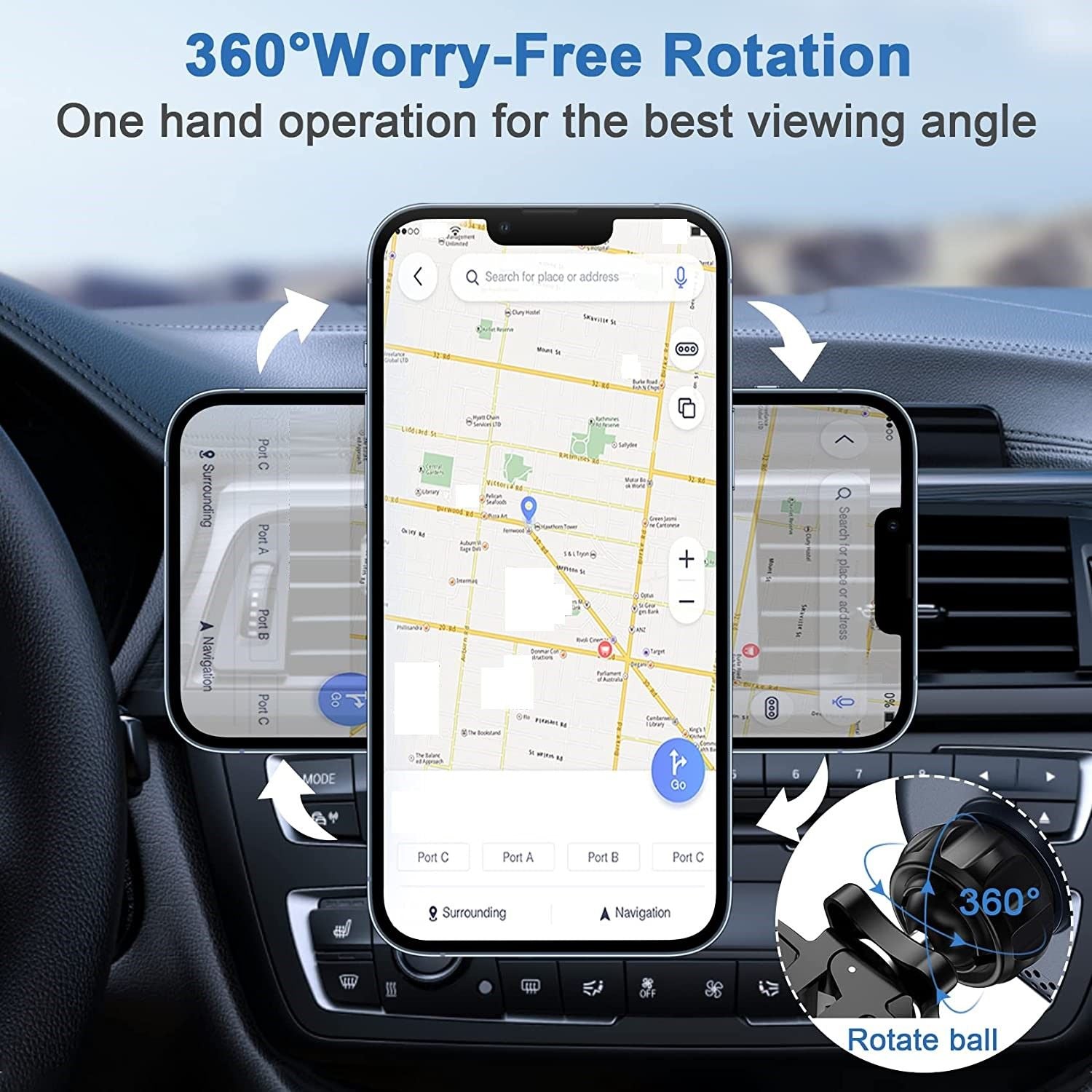 15W Wireless Car Charger Magnetic with QI Fast Charging, designed for iPhones, featuring a powerful magnetic hold and adjustable rotation.