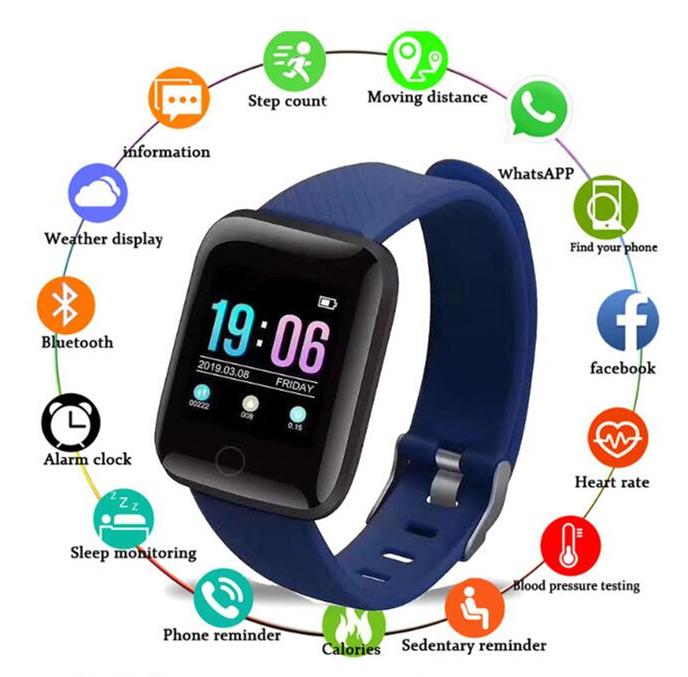 116 Plus Smart Wristbands Tracker Pedometer with a sleek design, showcasing its display and silicone strap.