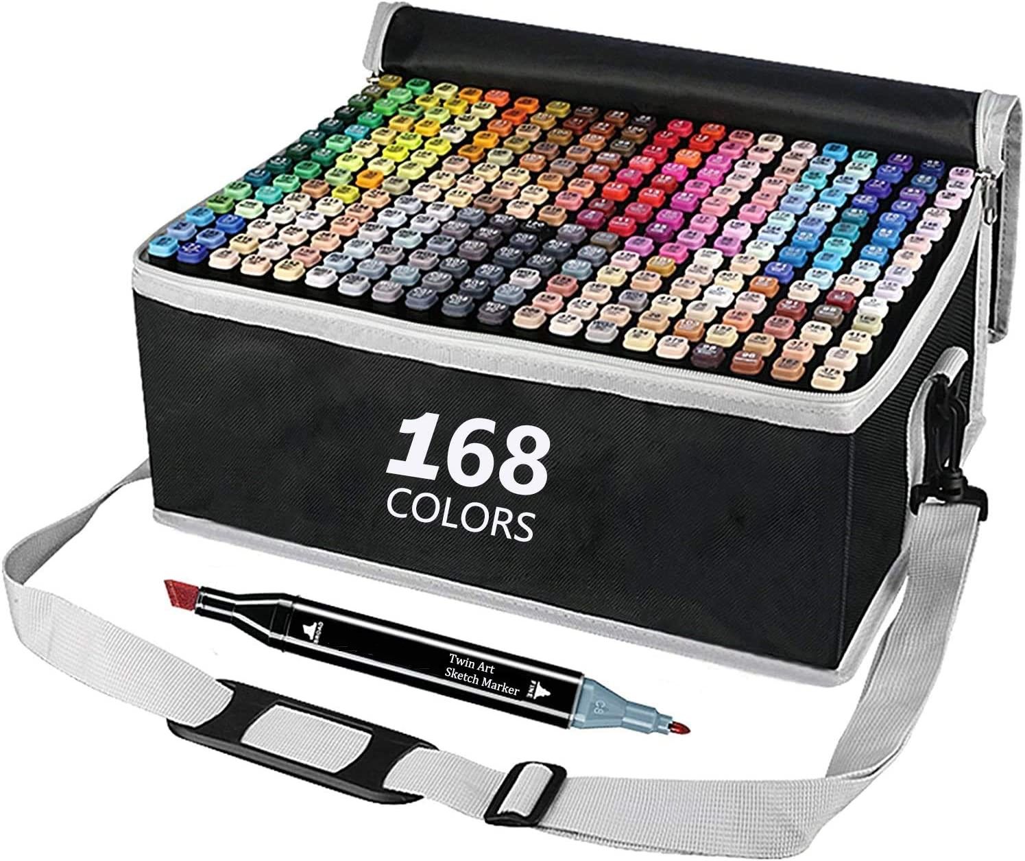 A vibrant set of 168 colours graffiti pen permanent marker pens, showcasing various colors and double-headed tips for versatile artistic use.