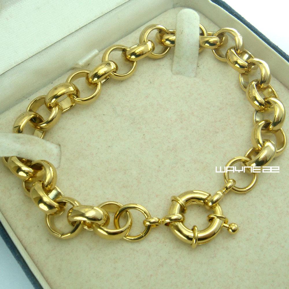 18k gold filled belcher bolt ring bracelet for men and women, showcasing its elegant design and durable material.