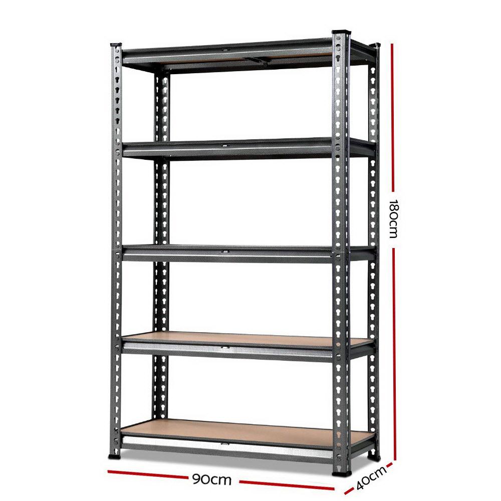 1.8M 5-Shelves Steel Warehouse Shelving Racking in grey, showcasing its sturdy design and adjustable shelves.