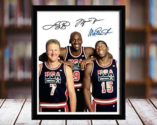 Framed 1992 Dream Team Autograph Replica Print featuring Larry Bird in a sleek black metal frame.