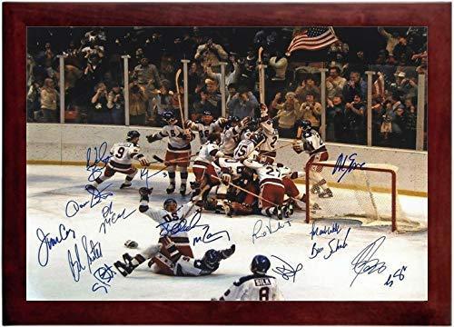 1980 US Olympic Hockey Team Autograph Replica print, showcasing a high-quality image with printed signatures.