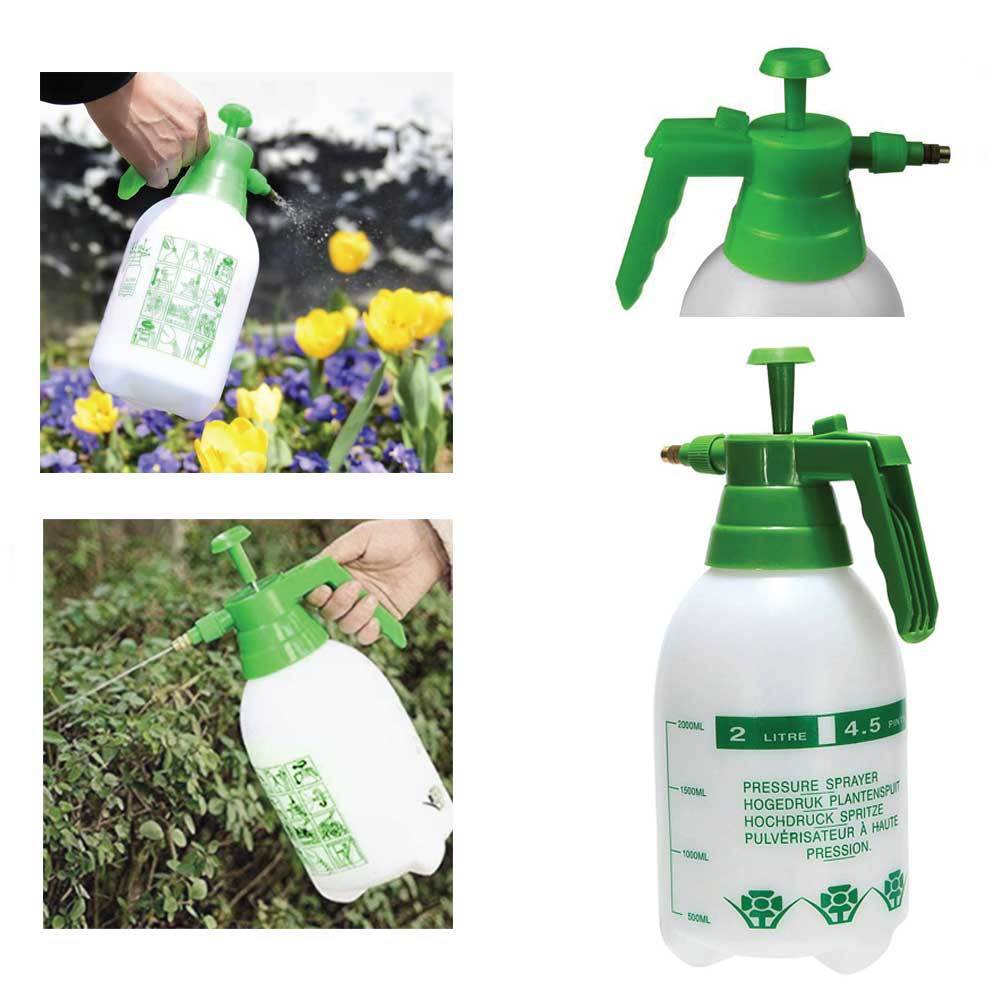 1L Hand Held Pressure Sprayer with adjustable brass nozzle, designed for gardening and cleaning tasks, featuring a white and green color scheme.