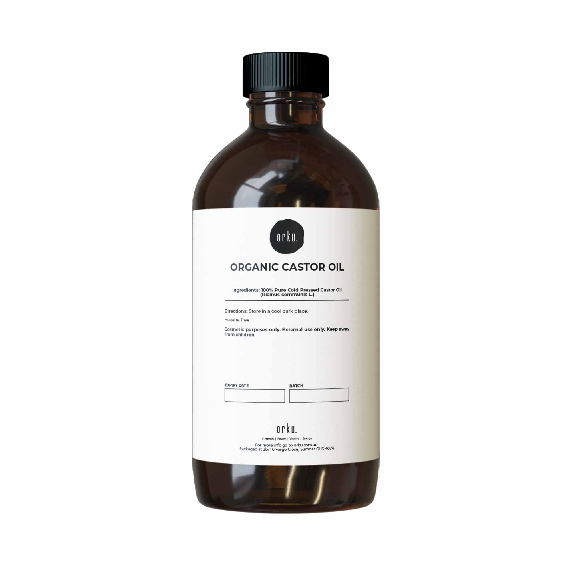 1L bottle of Organic Castor Oil, hexane-free and cold-pressed, ideal for skin and hair care.