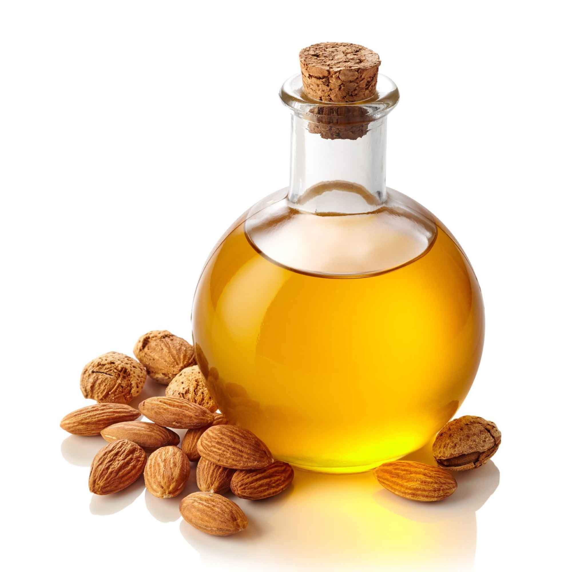 1L bottle of refined Sweet Almond Oil, 100% pure, suitable for skin, face, and hair care applications.