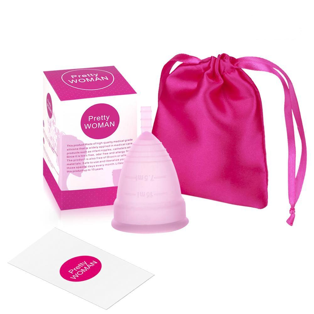 1pcs Outdoor Travel Medical Grade Silicone Feminine Hygiene Menstrual Cup displayed with a clean and modern design, showcasing its flexibility and usability.