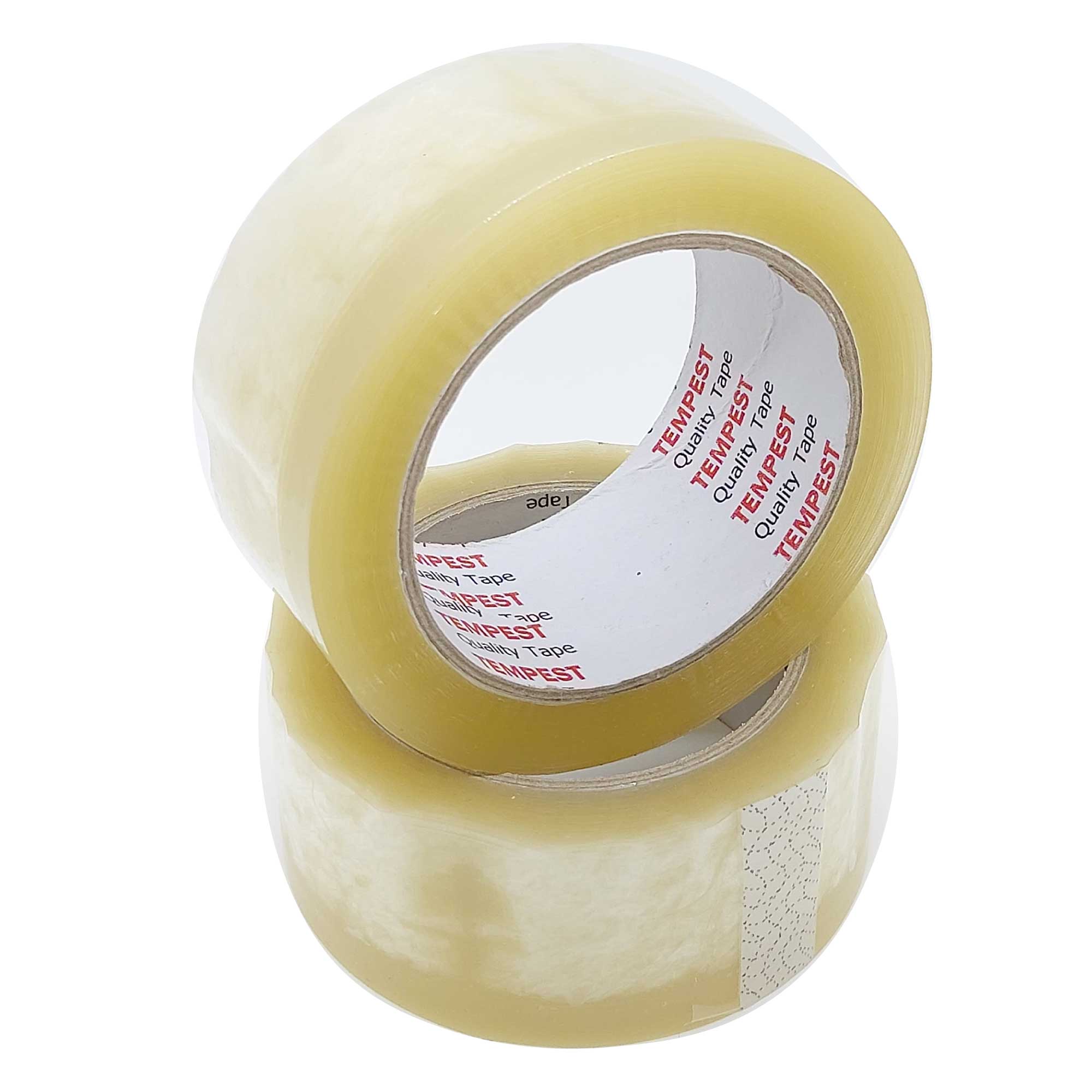 Tempest Clear Hotmelt Packaging Tape roll, 48mm wide and 75m long, ideal for heavy-duty shipping and packing.