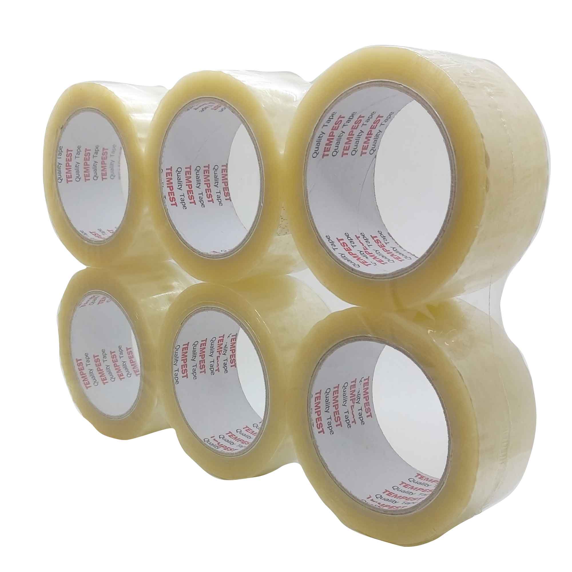 Tempest Clear Hotmelt Packaging Tape roll, 48mm wide and 75m long, ideal for heavy-duty shipping and packing.