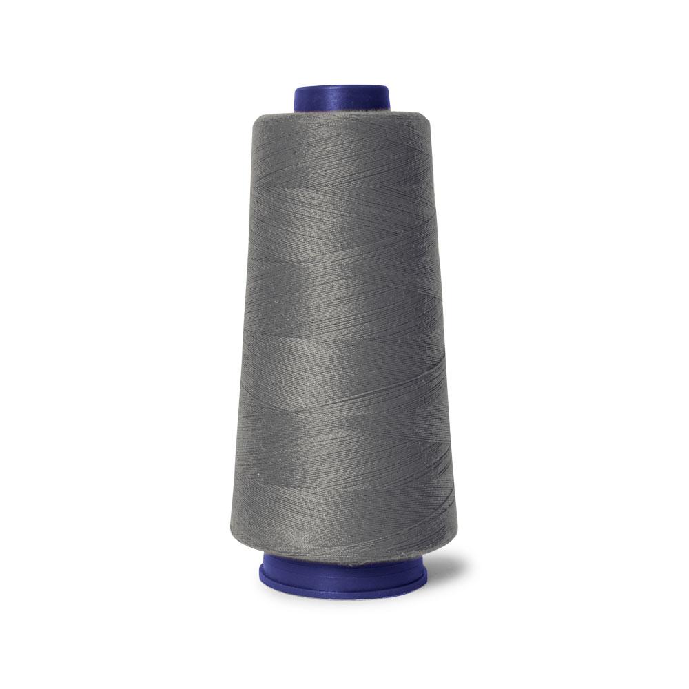 A 2000m spool of grey Hemline polyester overlocking thread, showcasing its strong and durable quality for sewing projects.