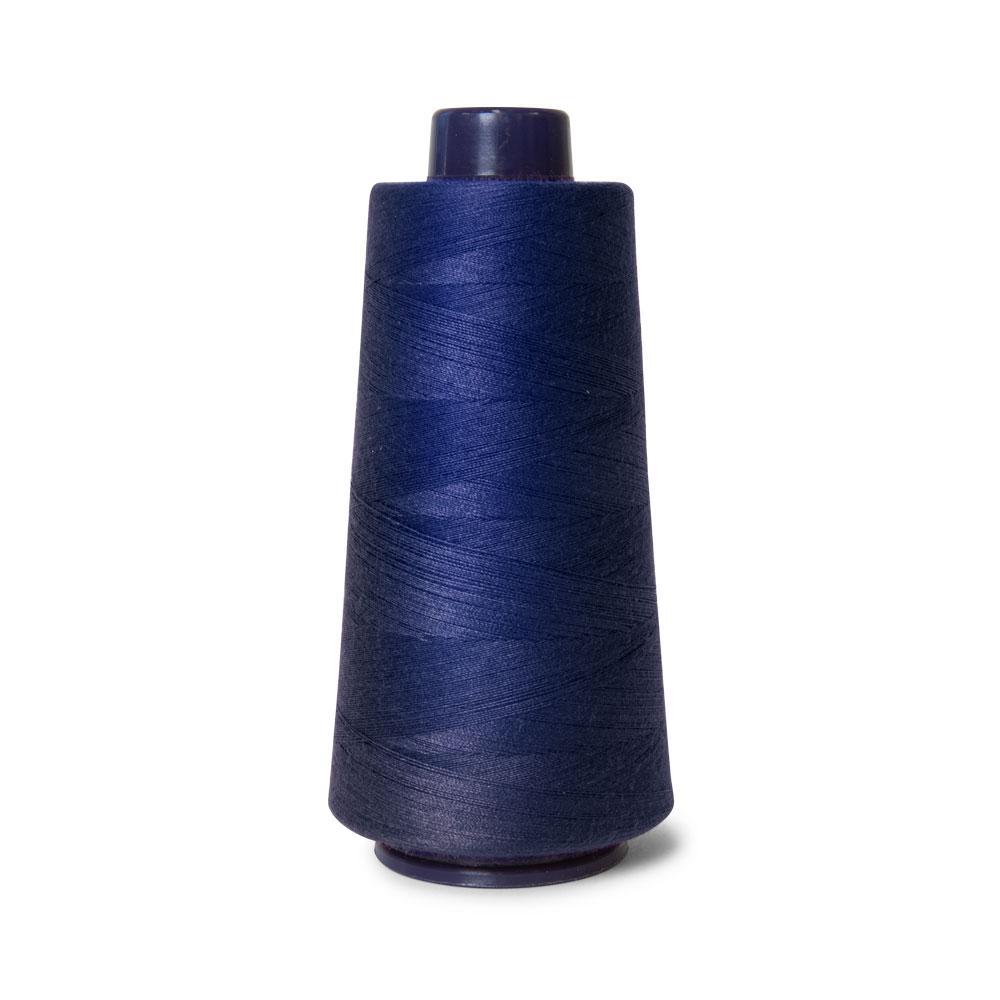 A 2000m spool of navy sewing overlocker thread by Hemline, showcasing its strong and durable polyester material.