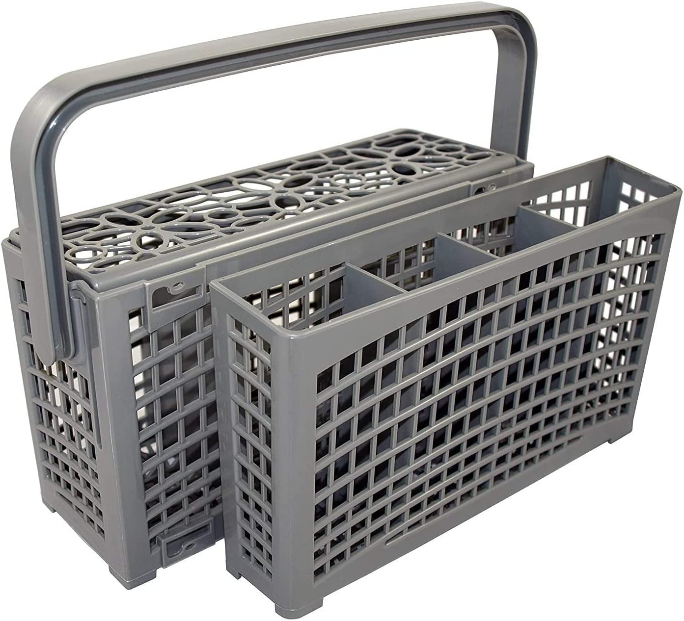 2 in 1 Universal Dishwasher Cutlery Basket in grey, measuring 24 x 13 x 13 cm, designed for organizing silverware during cleaning.